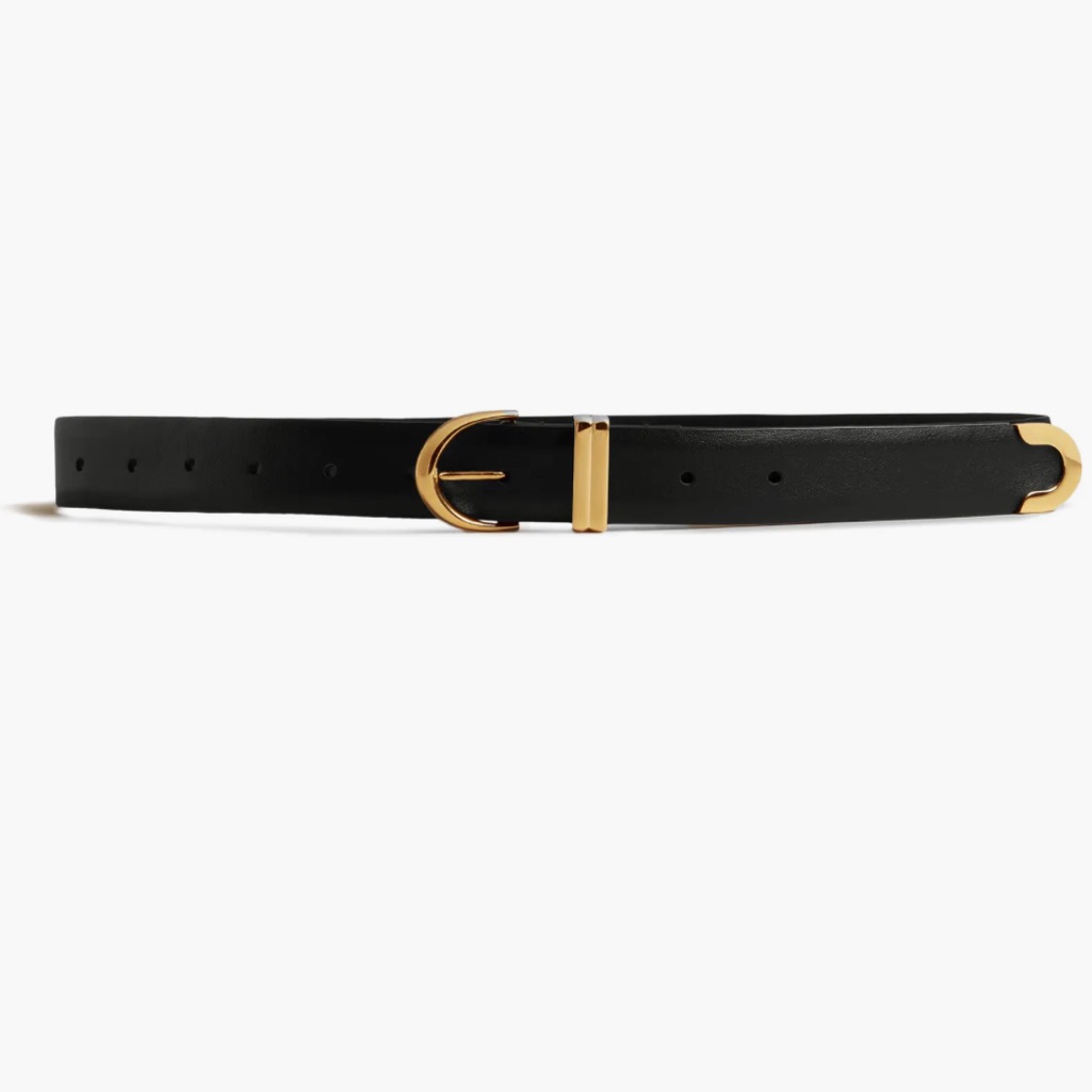 Khaite Black Leather Belt With Gold Buckle